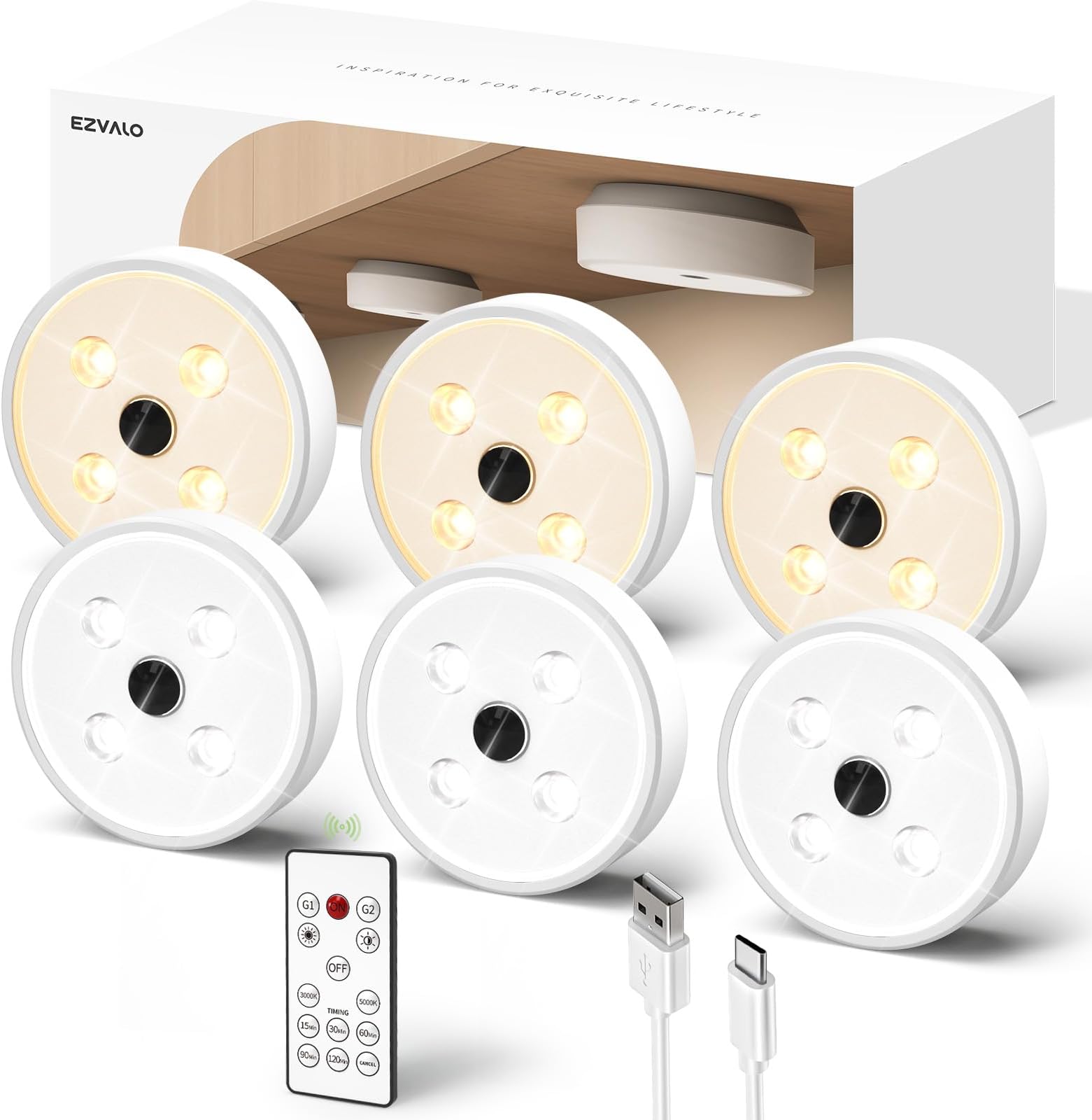 EZVALO Under Kitchen Lights, Wireless LED Puck Lights Remote