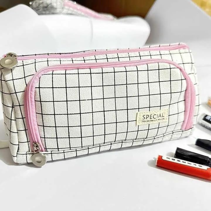 Image of Large Capacity Pencil Case Pouch, Cute Aesthetic Big Capacity Zipper Cases Pen Portable Office Stationery Makeup Bag, Desk Organizer for College Adults Women Men