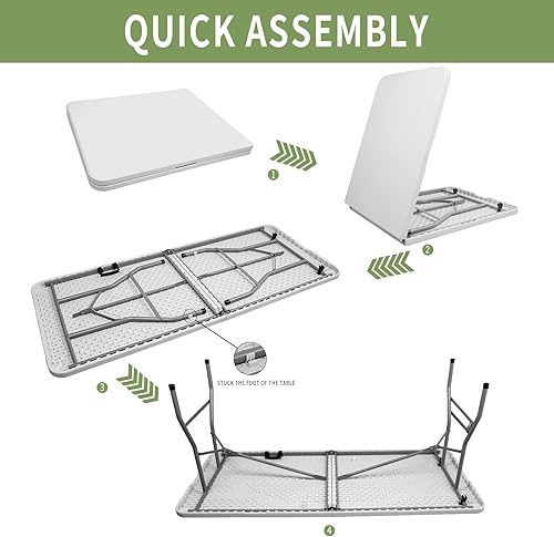 Miniatura 3 de Gzdisbek Mesa plegable de plástico de 6 pies, mesa de picnic portátil al aire libre, para campamento, fiesta, boda, picnic, con cerradura, asa,