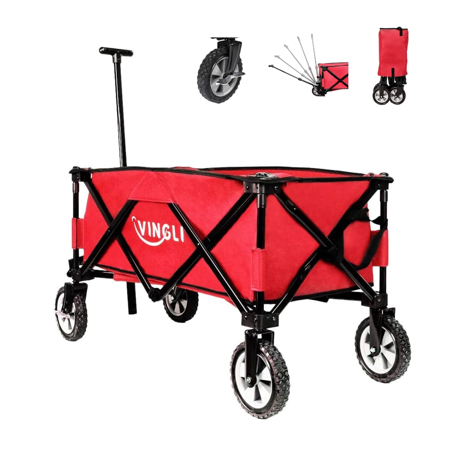 ALightUp Chariot Pliable Rouge - 100 kg Capacité, Chariot à roulettes Tout Terrain | Transport Lourd pour Jardinage, Plage, Camping | Compact, Léger et Facile à Assembler