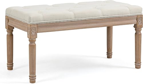 ARSURA Banco otomano grande rectangular contemporáneo de 31 pulgadas y 4 patas de ancho en tela de aspecto de lino gris, para sala de estar y