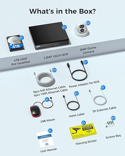 Miniatura 9 de 4K HD + 121 de visión ampliaHiseeu 12MP NVR 12 cámaras de seguridad 4K PoE, disco duro de 4 TB para vigilancia del hogar al aire libre e interior,