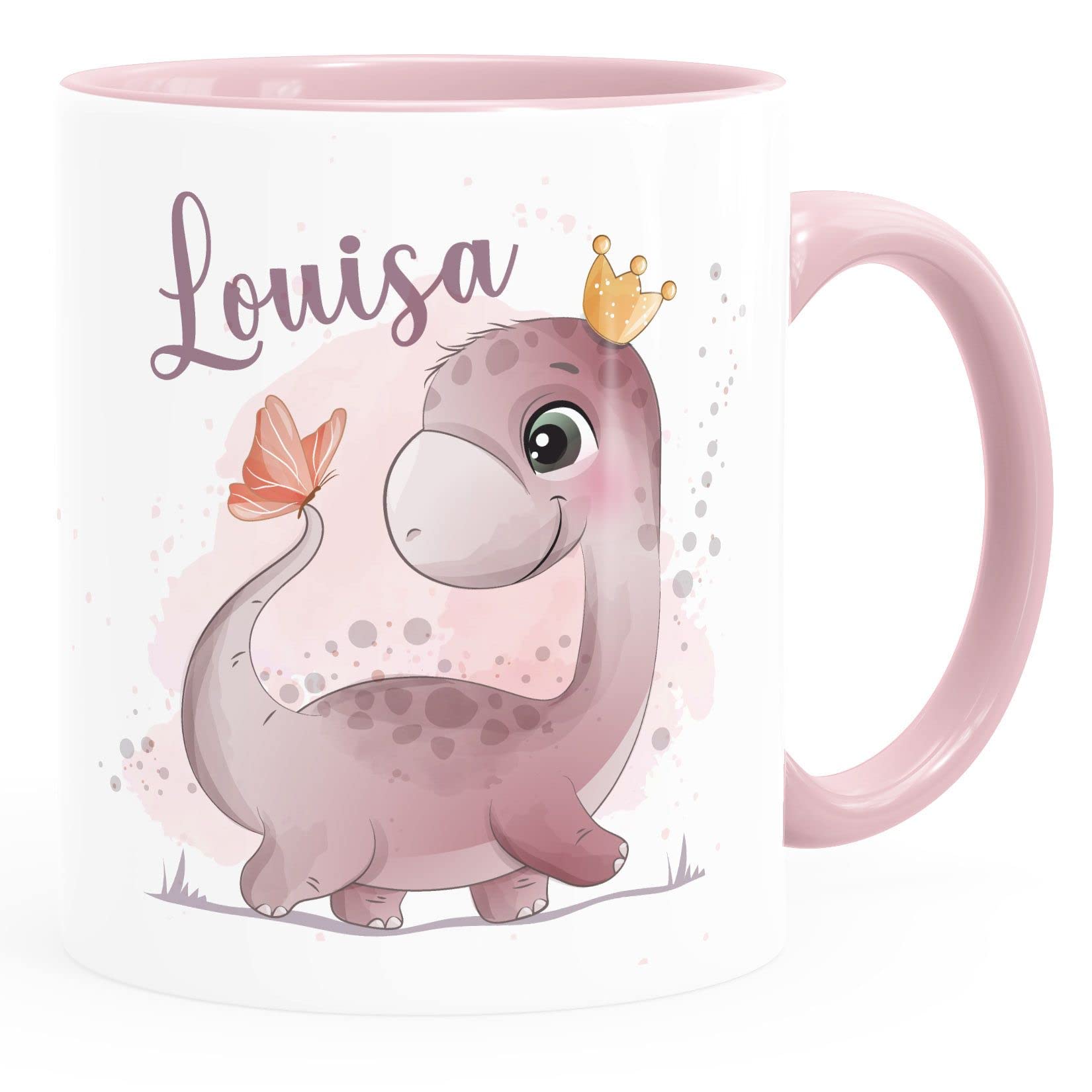 Personalisiertes Kindertasse Mit Dino & Schmetterling – Keramikbecher Mit Namen Für Jungen & Mädchen
