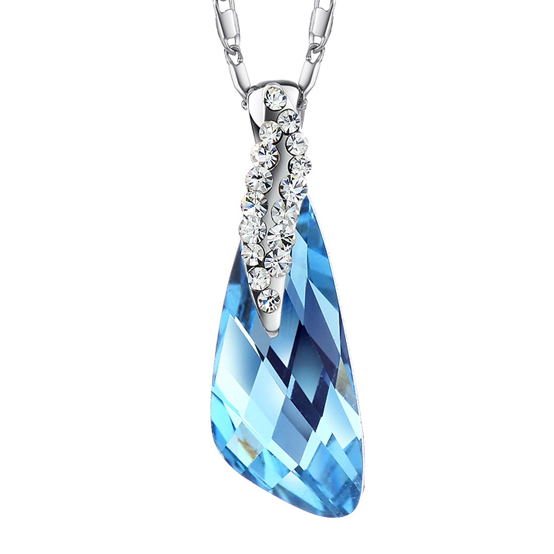 NEOGLORYPlatinum Plated Clear Ccean Bermuda Blue Crytal Pendants Necklace Charm 17"