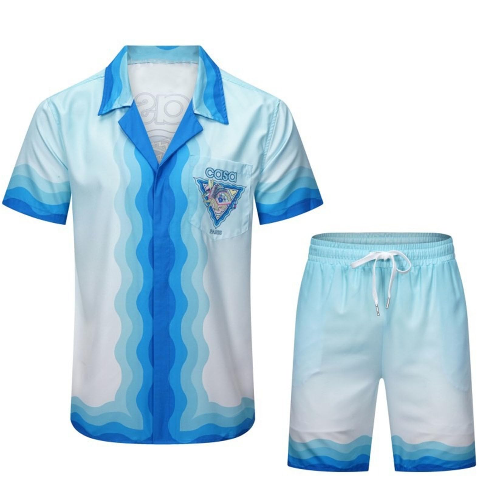 Retro Trend Plaża Krótki Rękaw Kwiatowa Koszula Para Spodenki Dwuczęściowe Letnie Oddychające Fajne Wszechstronne Codzienne Wypoczynek