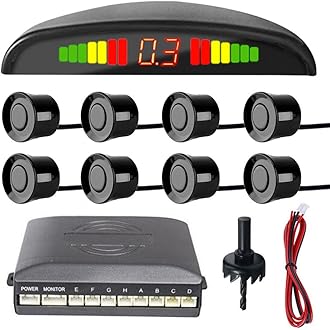 Car Reverse Parking Sensors Car Rear Reverse Parking Radar System Car Parking Sensor Kit 8 Sensor Auto Sound Alarm Alert Reverse Backup Radar Display Black