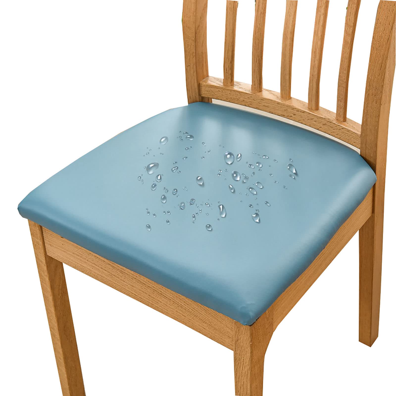 Waterproof Seat Slipcover Dining Chair Seat Cover, PU Leather Seat Covers For Dining Room Chairs 2-Piece Stretch Chair Seat Cover Washable For Dining Room-blue-Set of 2