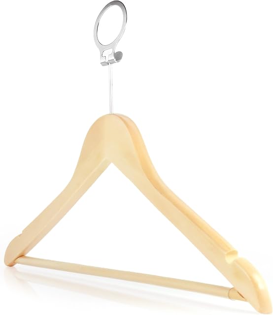 Hangerworld Pack of 20 Wooden Hotel Coat Clothes Hangers with Non Slip Trouser & Metal Security Hook - 45cm (18") - Beechwood finish