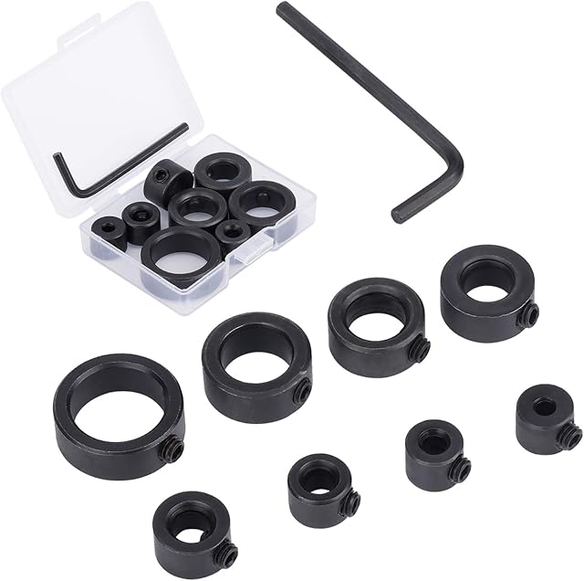 9PCS Woodworking Drill Bit limit ring Set3/4/5/6/8/10/12/16mm, Black Drilling Locator and Hex Key Drill Stop Bit Limit Ring, Drill Bit Depth Stop Collars Ring Positioner Stop Tools