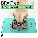 GORILLA GRIP 100% Waterproof Raised Edge BPA Free Silicone Pet Feeding Mat, Dog Cat Food Mats Contain Spills Protects Floors, Placemats for Cats and Dogs Water Bowl, Pets Accessories 28x18 Turquoise