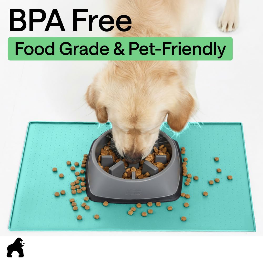 GORILLA GRIP Tappetino 100% impermeabile con bordo rialzato in silicone senza BPA, tappetino per cibo per cani e gatti, contiene fuoriuscite, protegge i pavimenti, tovagliette per cani e gatti ciotola