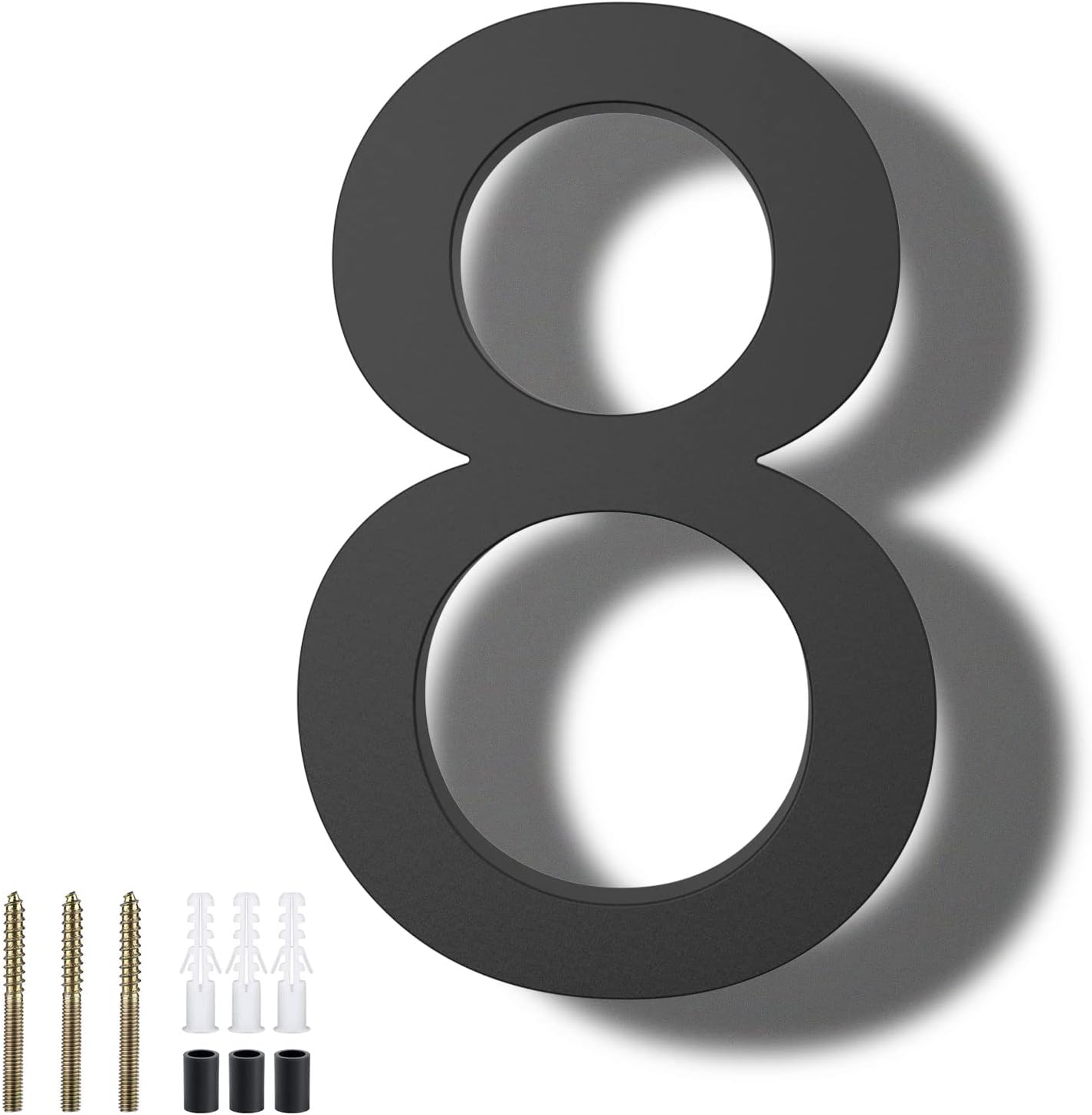 DEWEL 8 Inch Large Floating House Numbers, Black Acrylic Address Numbers for Outside, Modern 911 Visibility Signage with Mounting Nail Kit, Weatherproof Exterior Decor for Garage Gate Mailbox Wall (Number 8)