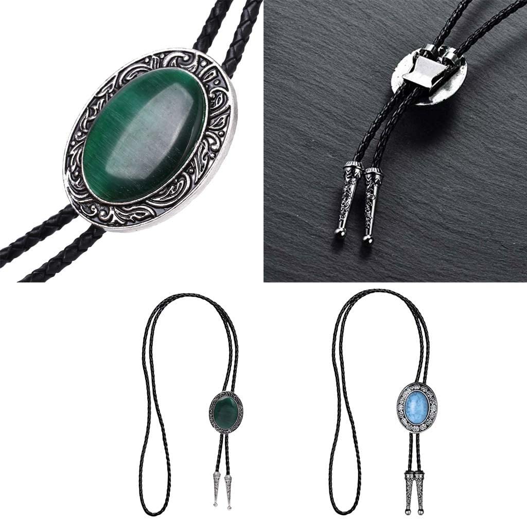 Celtic Natural Stone Western Novelty Rodeo Bolo Tie Leather Necktie Necklace Blue-image-22