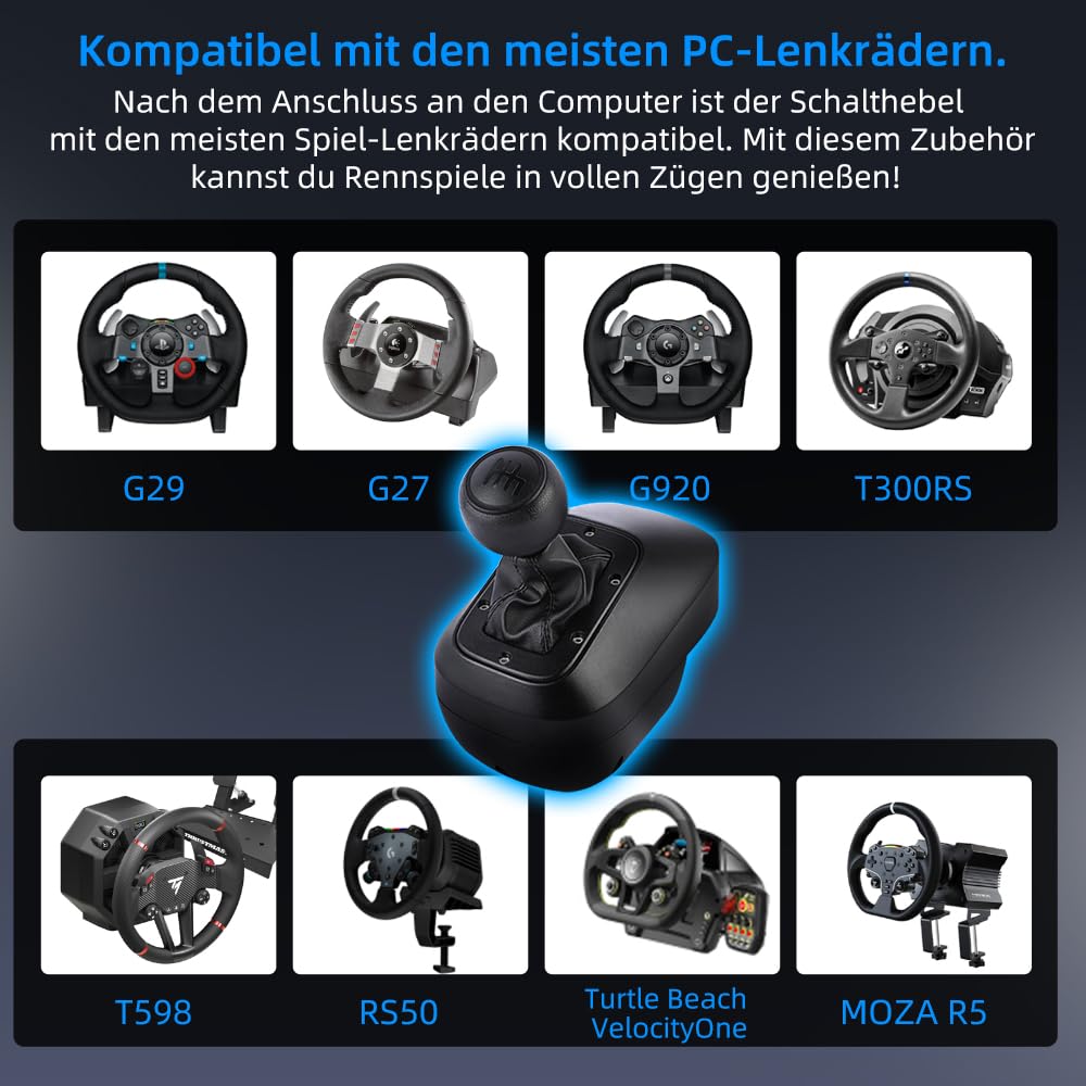 DOYO USB Driving Force Schalthebel, 6 Gänge mit H-Schema, H Schalthebel für Driving Force Rennlenkrädern G29 G27 G25 G920 T300RS/GT Lenkrad - Schwarz