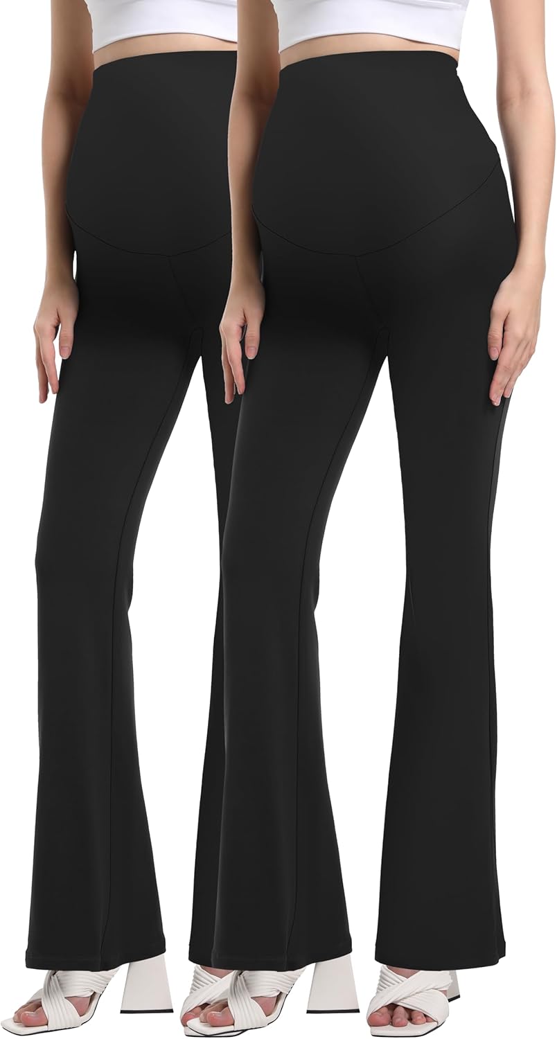 V VOCNI Women's Maternity Flare Leggings Over The Belly Bootcut Bell Bottom Pregnancy Leggings Lounge Yoga Pants