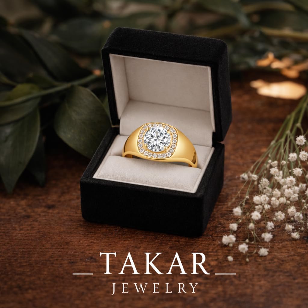 Takar Solid 14k Yellow Gold Men's Diamond and CZ Pinky Statement Ring - Image 6