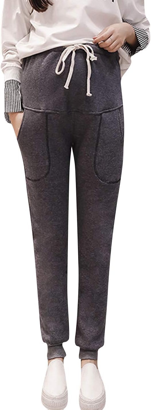 ZGZZ7 Maternity Pregnant Women Winter Warm Active Sherpa-Lined Sweatpants Fleece Joggers Pants