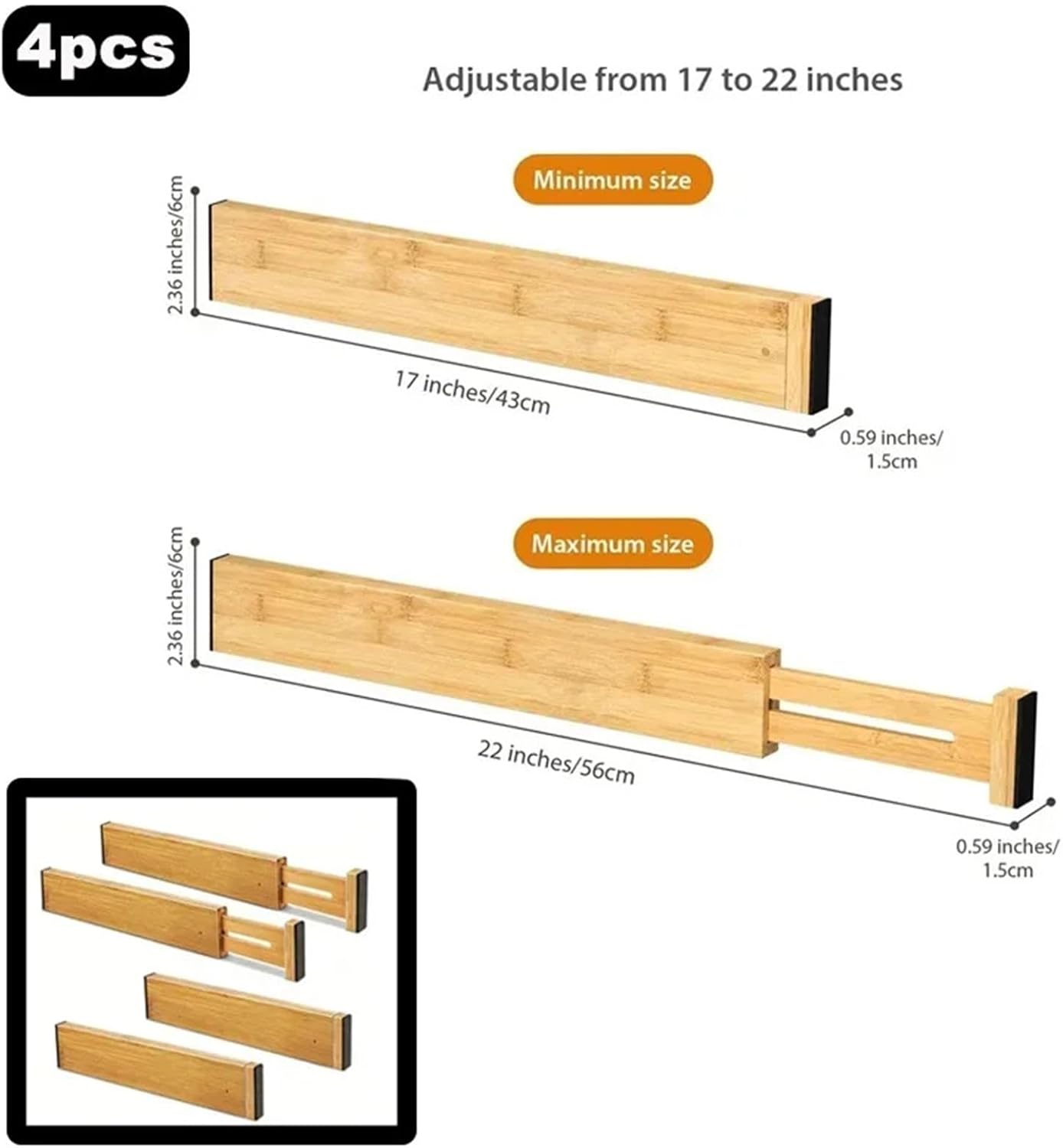 4Pcs Drawer Dividers Organizers Adjustable Expandable Spring Loaded Separators For Kitchen Bedroom Dresser For Clothes(L)