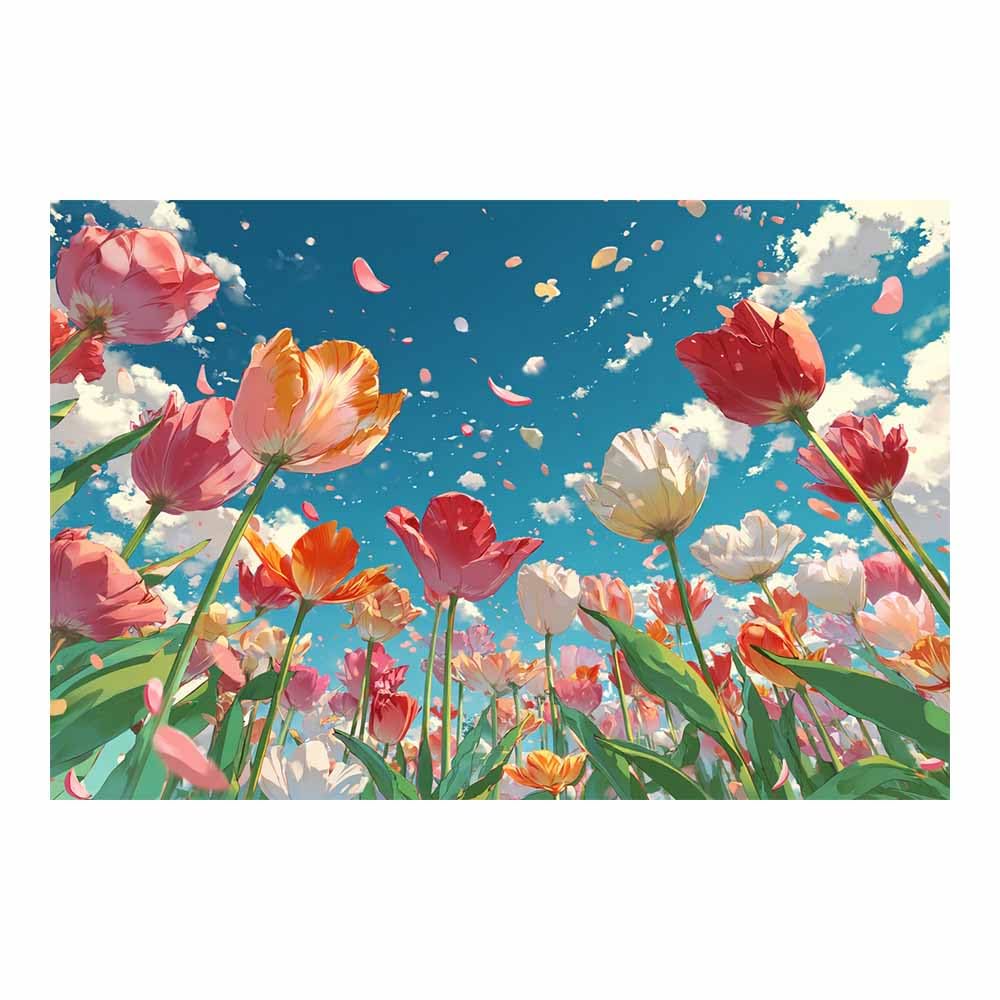 Xeniou Multicolor Flowers Wall Canvas Vibrantes Tulip Blooming Canvas Wall Art, For Living Room Bedroom Home Wall Decoration(Multicolor)-70X100cm Unframed