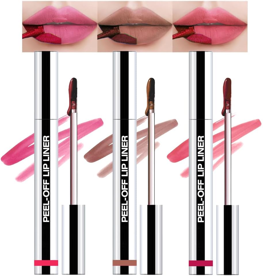 3 Pcs Matte Liquid Lip Stain Peel Off Lip Liner, Long Lasting Lip Tattoo, Waterproof & Transfer-Proof Lip Liner Peel Off Lip Gloss for All Skin Types.#00+#02#06