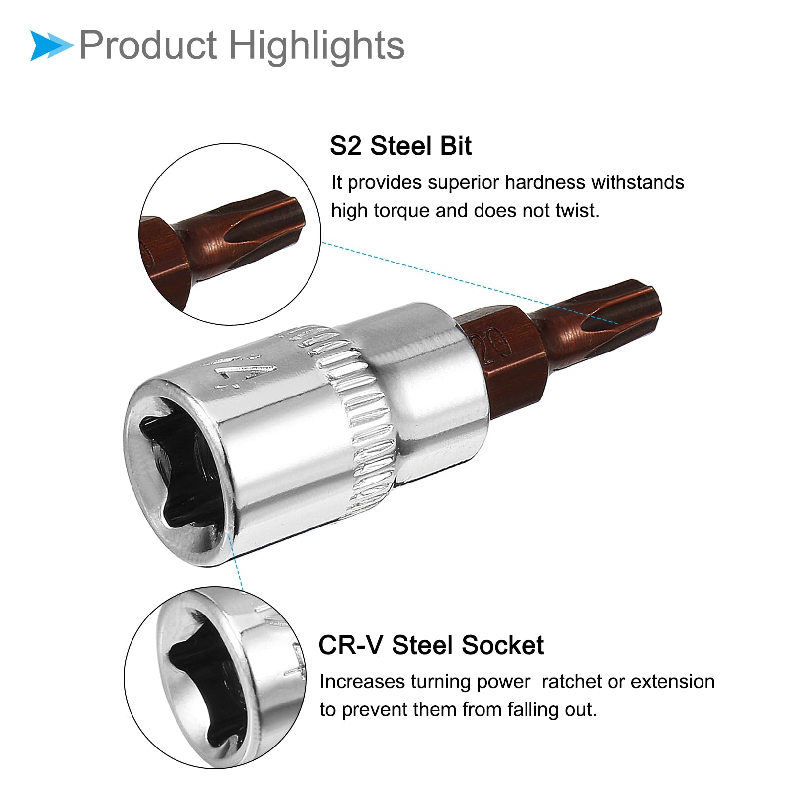 Llave De Vaso Torx T55 De 1/2 - 4 Pulgadas De Largo, Acero S2 Y CR-V, Para Aplicaciones De Sujetadores