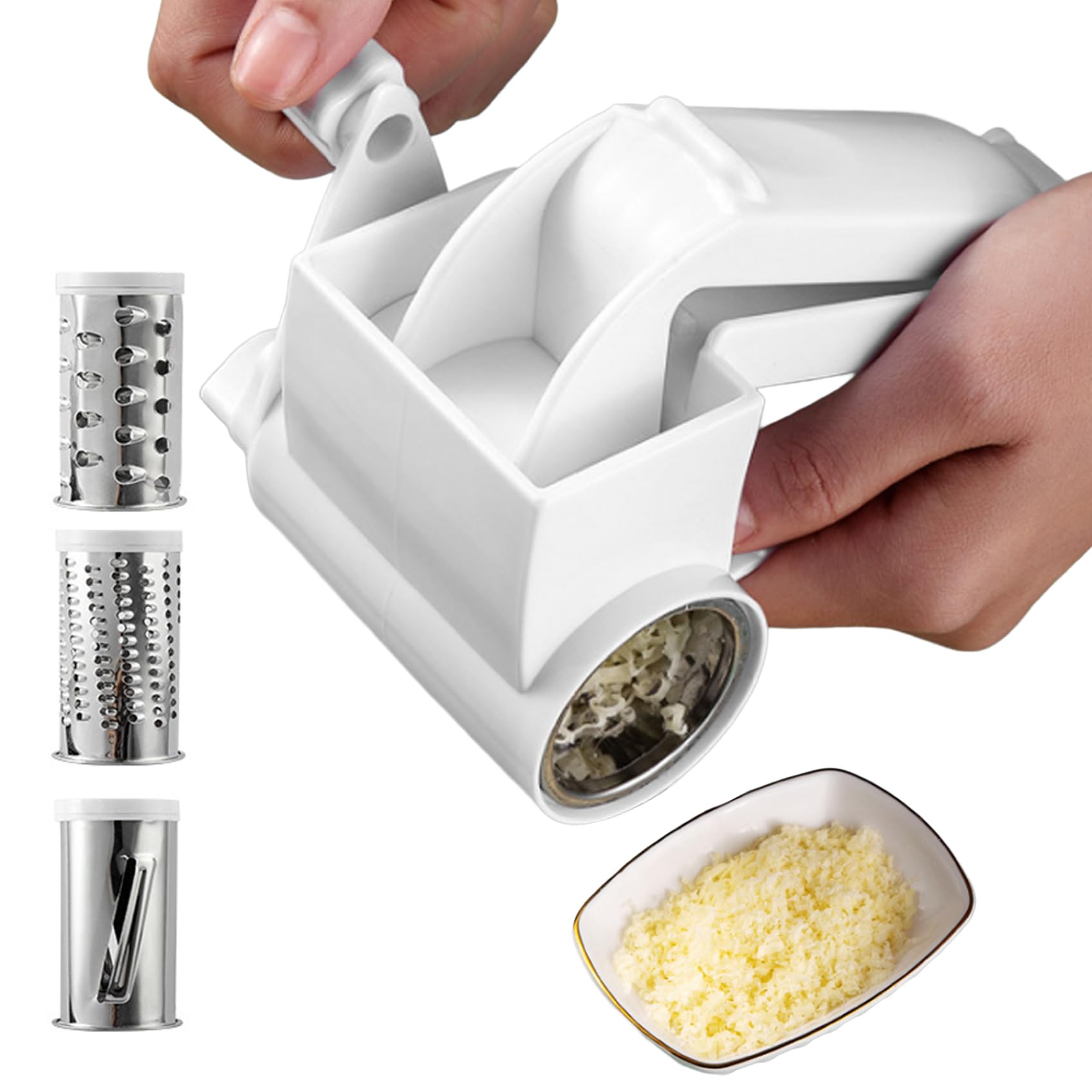 Rotary Cheese Grater Manual Kitchen Rotary Grater with 3 Stainless Steel Drum Fruit Slicer Kitchen for Cheese Fruits VegetableRotary