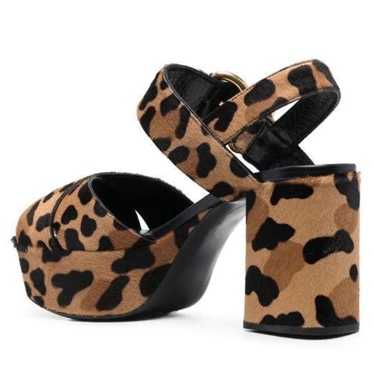 FSJ Women Peep Toe Chunky High Heels Platform Sandals Ankle Strap Velvet & Suede Summer Dress Wedding Prom Shoes Size 4-15 US: 13 Leopard Print