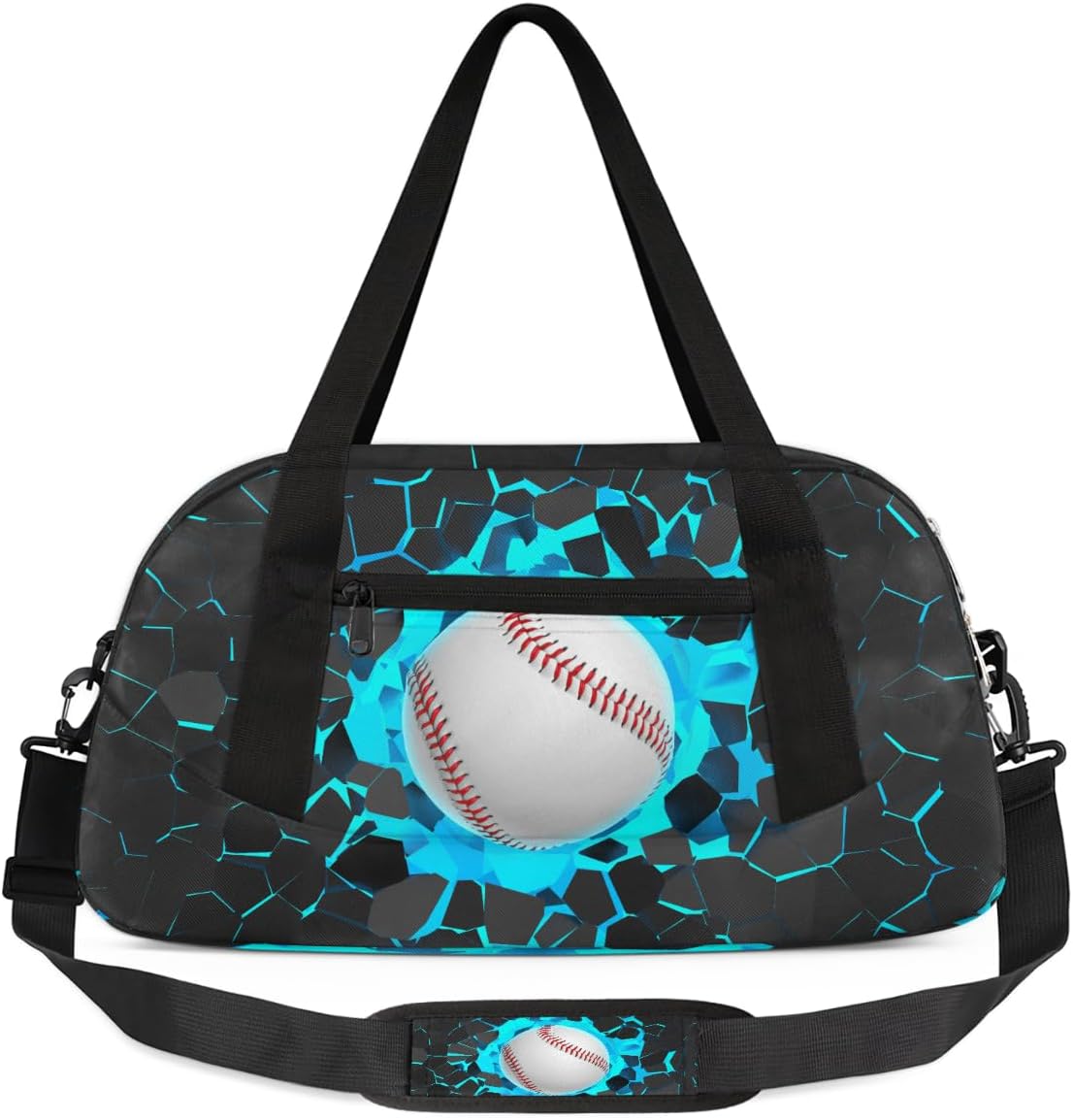 Gym Travel Duffle Bag for Boys - Blue 3D Baseball Kids Overnighter Weekend Bag with Front Zipper Pocket for School Practice, Teens Carry-On Size Sleepover Bags