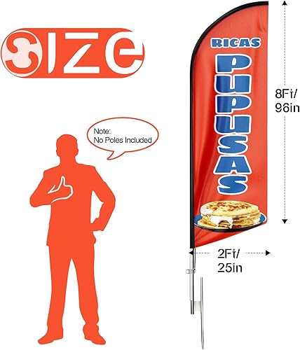 Miniatura 2 de FSFLAG Ricas Pupusas - Bandera publicitaria de Swooper, bandera de plumas de Ricas Pupusas, cartel publicitario de plumas para negocios de Ricas