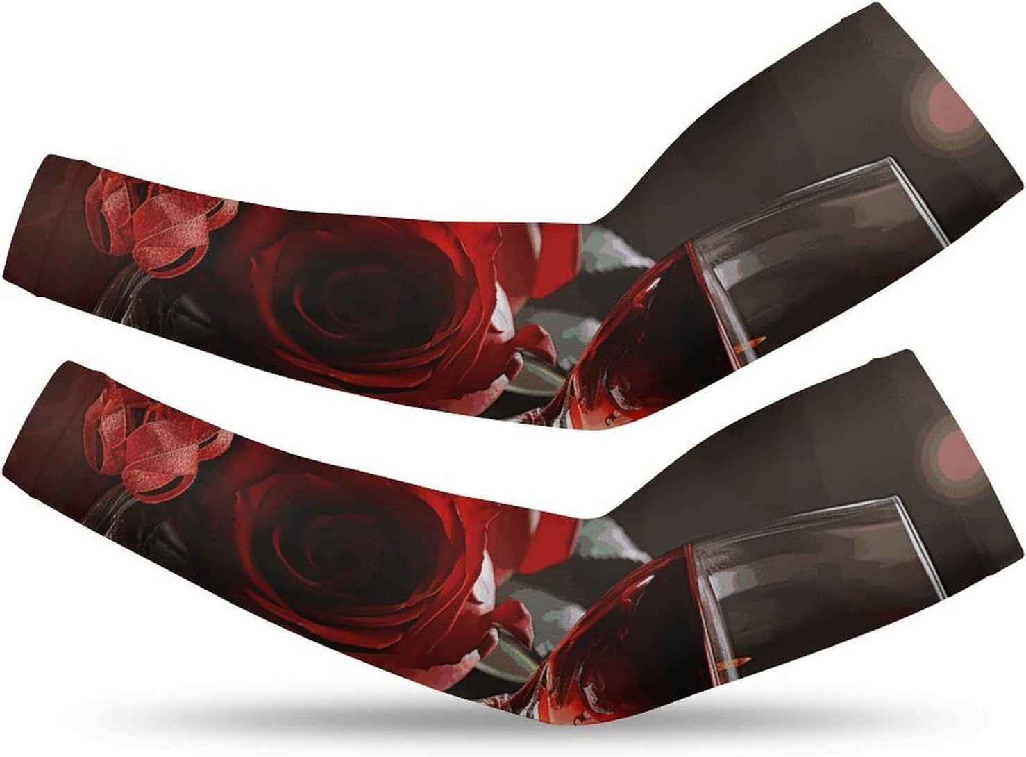 Red Rose Wine Glass And Candle Arm Sleeves for Men Women Sun Protection Sleeves Cooling Compression Arm Covers