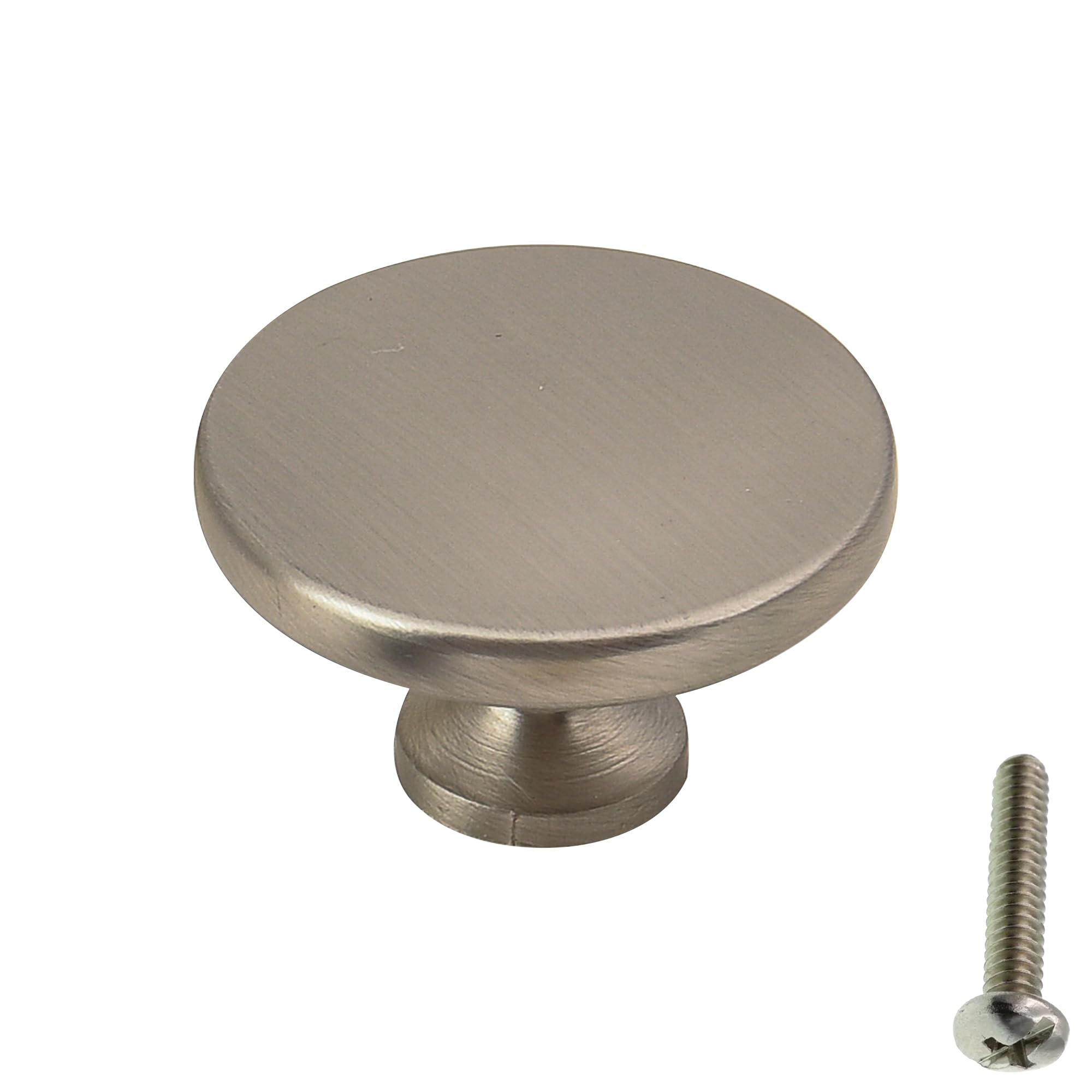 highdecora Round Cabinet Door Knobs and Handles, Single Hole Cupboard Drawer Pulls, Small Knobs with Screws for Wardrobe, Doors, Drawers, Diameter 35mm, Height 21mm, Pack of 6 (Titanium Brushed)