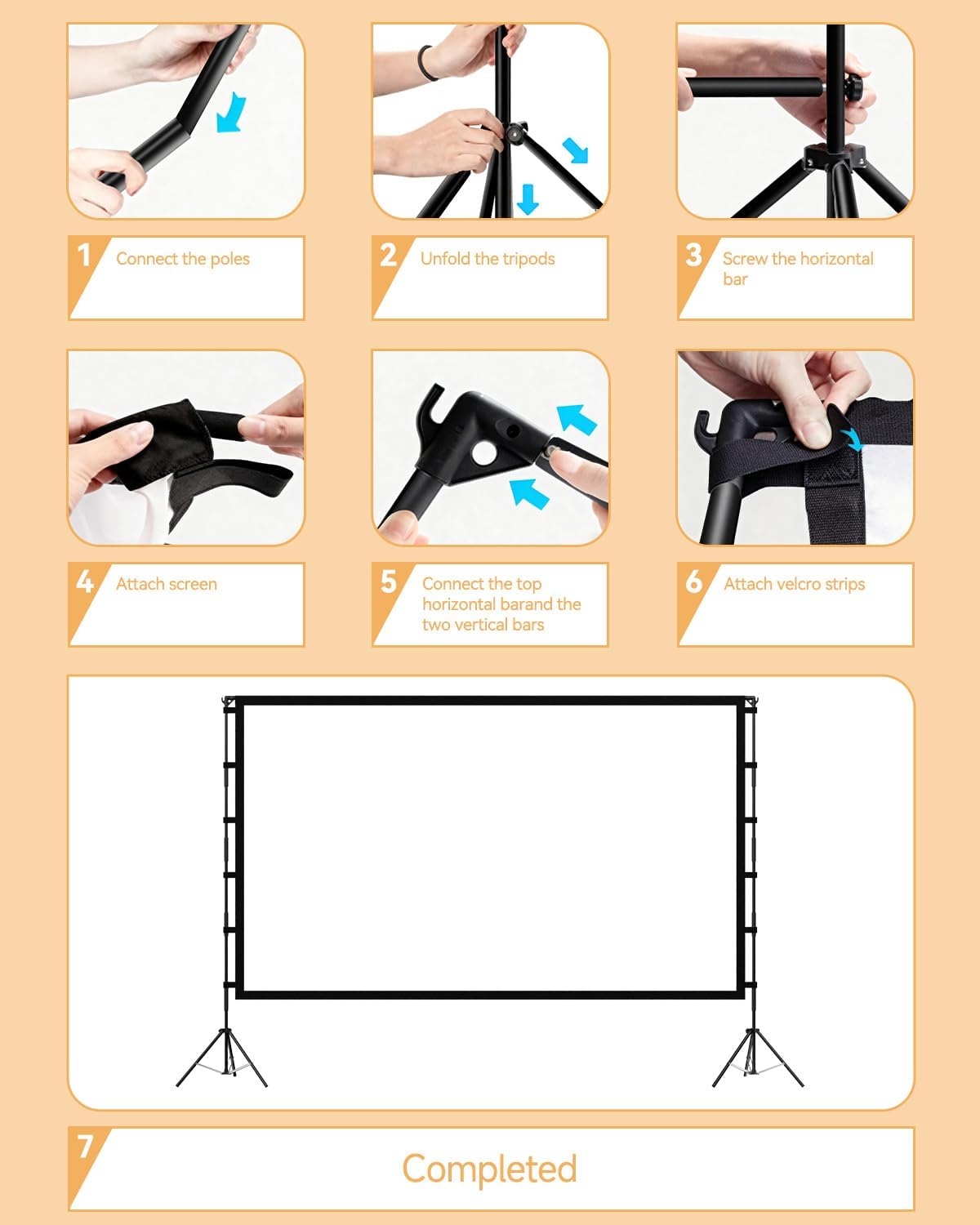 120 inch Outdoor Projector Screen with Stand, 16:9 Foldable Anti-Crease with Carrying Bag, Movie Portable Projector Screen for Outdoor Indoor Home Theater, Office, Classroom, Party, Games