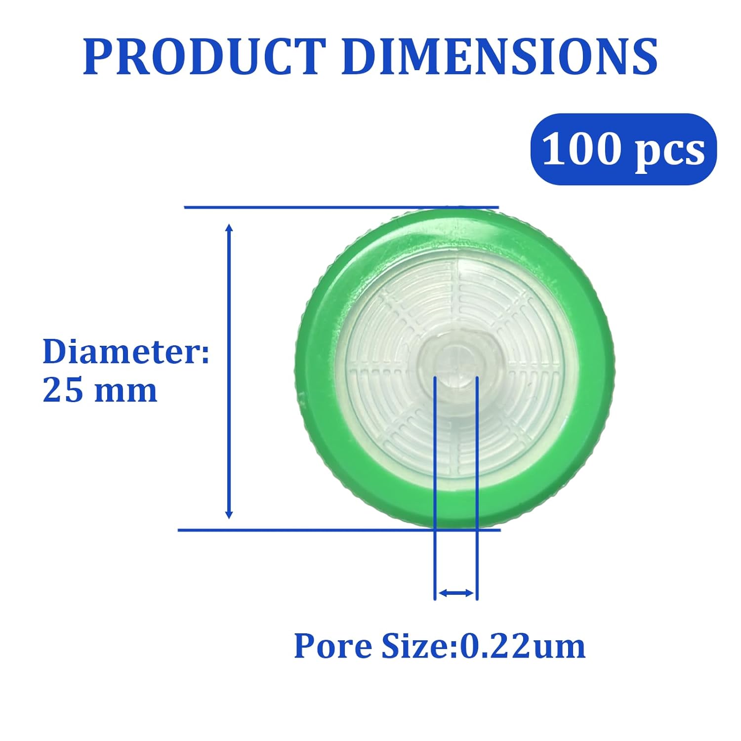 100 Count Syringe Filter, Nylon Hydrofilic Membrane 25mm Diameter 0.22um Pore Size, Syringe Lab Filters, Non Sterile Filtration (Green) : Automotive