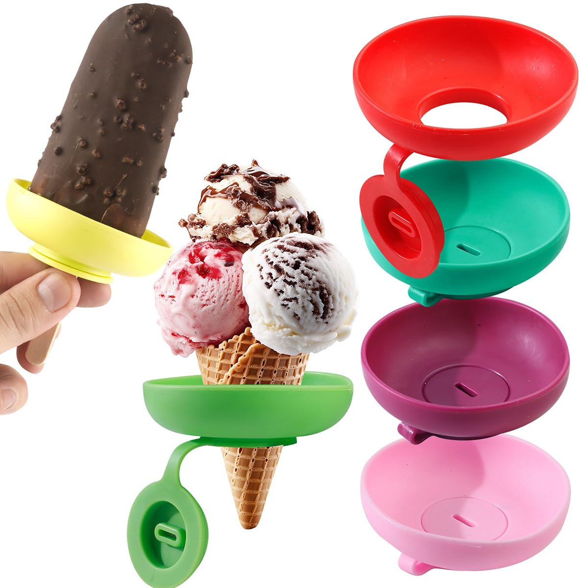 6 Pcs Silicone Ice Lolly Holder – 2 in 1 Popsicle Holder for Kids – Drip Catcher, Reusable Ice Cream Holder – Great for Summer Party and Everyday Use