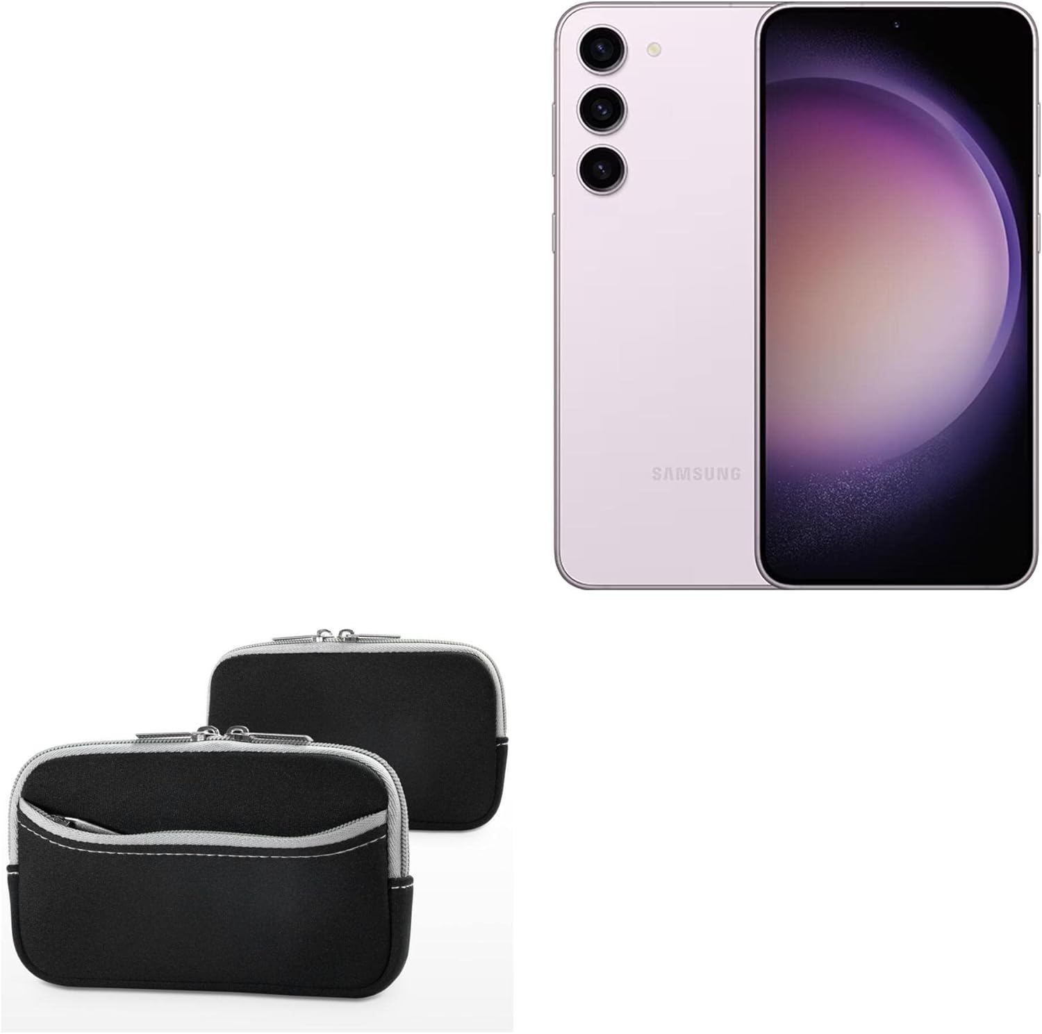 BoxWave Case Compatible with Samsung Galaxy S23 - SoftSuit with Pocket, Soft Pouch Neoprene Cover Sleeve Zipper Pocket - Jet Black with Grey Trim