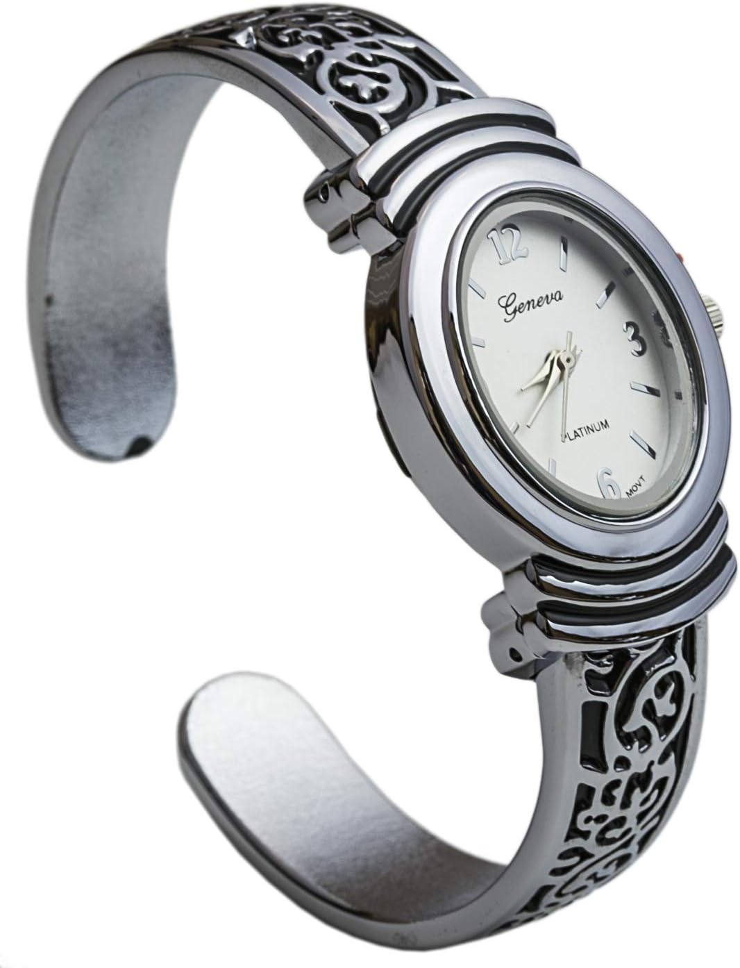 Geneva Womens Oxidized Scroll Design Hinged Fashion Cuff Watch White Dial W9132 - Image 5