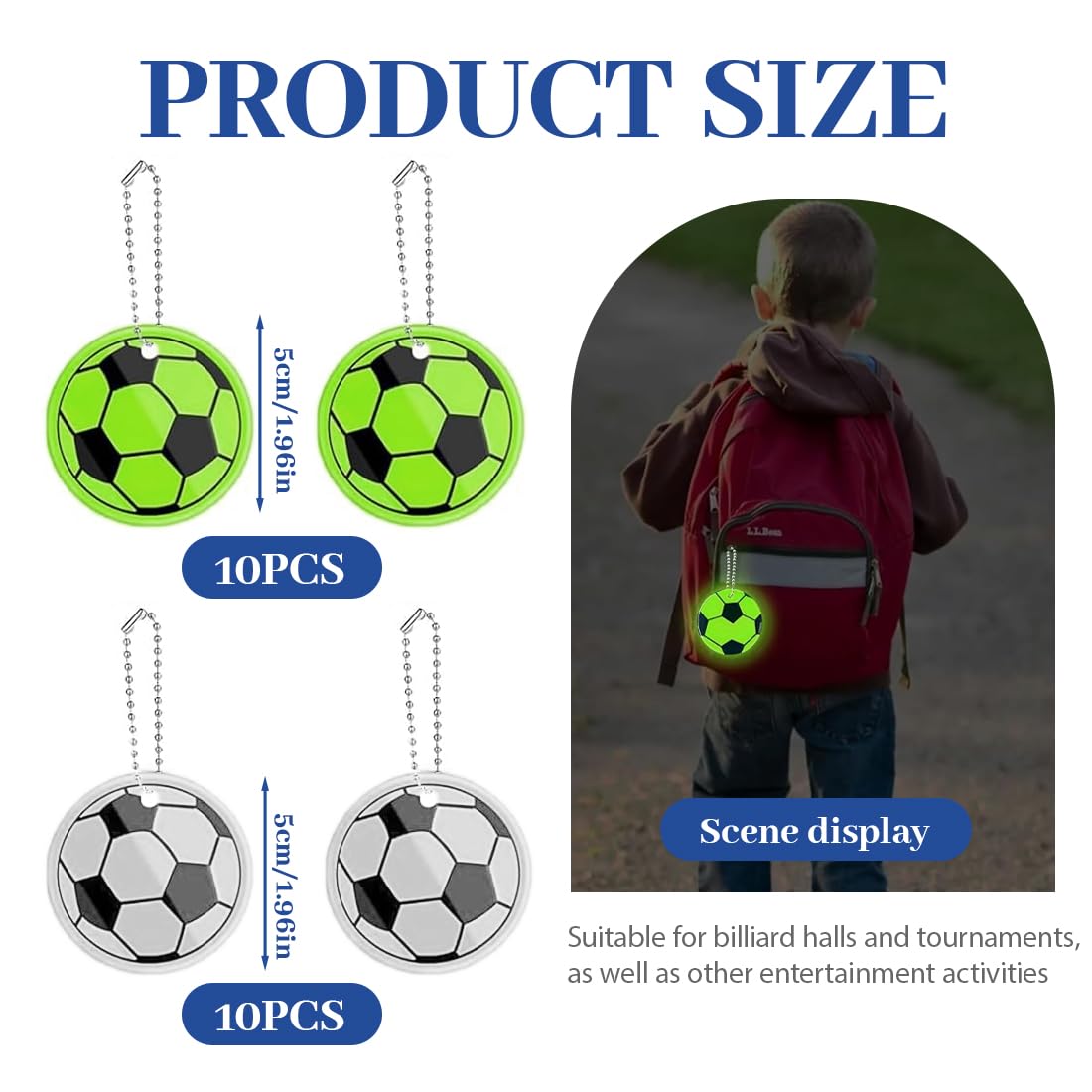Pezzi Portachiavi Calcio Riflettente per Bambini, Gadget Compleanno e Sicurezza Notturna, Ciondoli Pallone Durevoli per Zaini