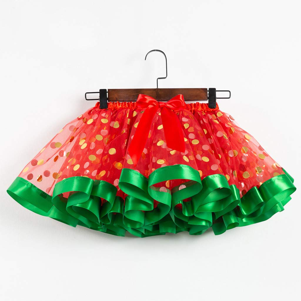 Baby Girls Layered Tutu Skirt Toddler Polka Dots Tulle Tutus Soft Tiered Skirts Ballet Dance Party (Red, 5-8 Years)