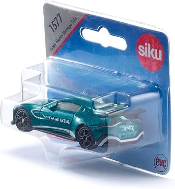 Siku Aston Martin Vantage GT4 1577 | Diecast Metal & Plastic Toy Vehicle Replica | Metallic Paint, Huge Rear Wing, Rubberized Tread, Detailed Design and Interior | Collectible Blister Series
