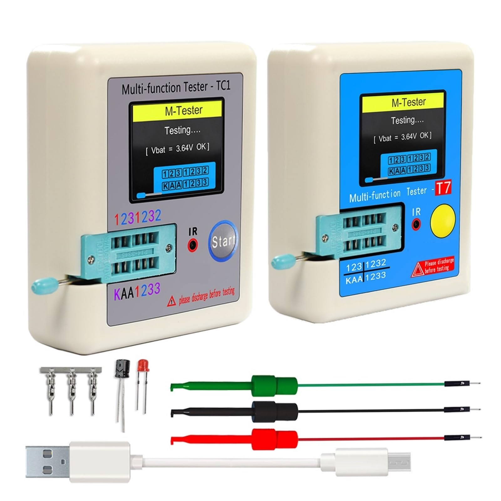 LCR-TC1 1,8 "pantalla TFT LCD Multímetro Probador De Transistores Diodo Triodo Condensador Resistencia Medidor Prueba MOSFET NPN PNP Triac MOS Análisis Detección Preciso Exhaustivo(LCR-T1 AND LCR-T7)