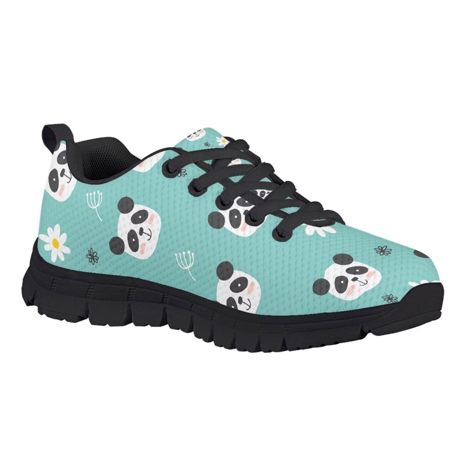 Biyejit Cartoon Cute Panda Print Boys Girls Sneakers Breathable Running Walking Sports Shoes Lightweight Outdoor Athletic Sport Footwear, Black Sole