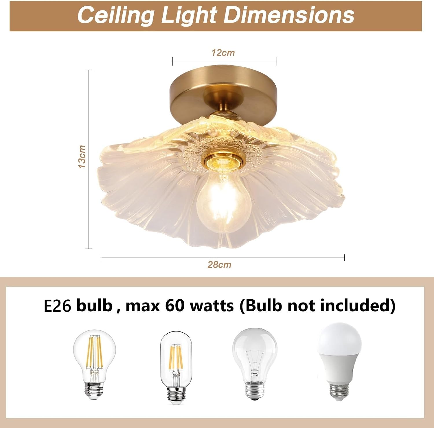 Pack of 2 Chandelier, Flush Mount Ceiling Light, Clear Glass Shade Light Fixture, 1 Light Lighting Fixture for Bedroom,Dining Room,Kitchen, Hallway (Clear 4111CL)