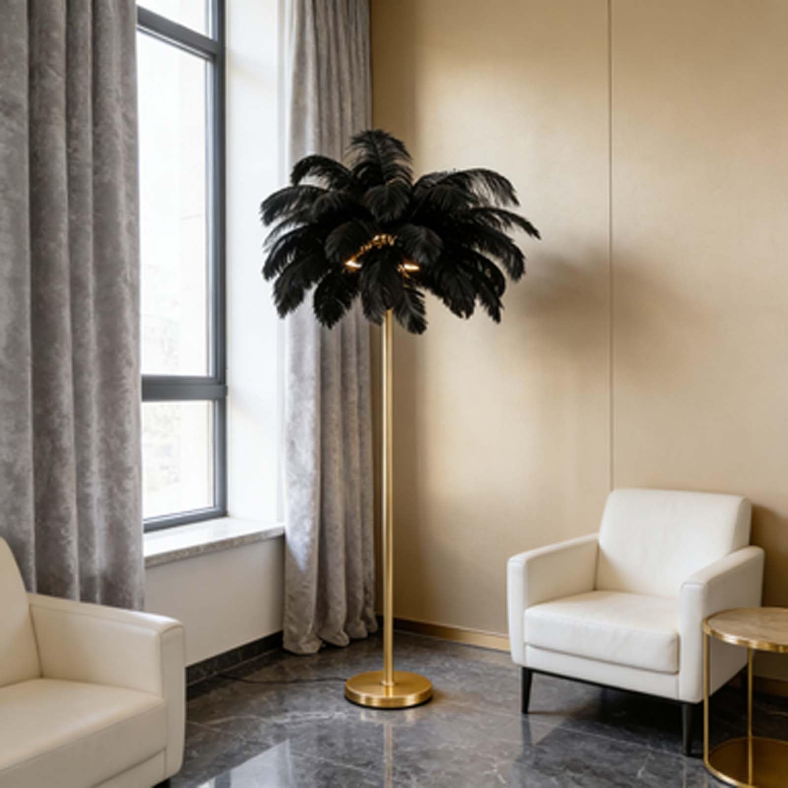 LCNDKF Ostrich Feather Floor Lamp, Feather Lamp for Glamorous Living Room Decor & Modern Bedroom Lighting(Black)