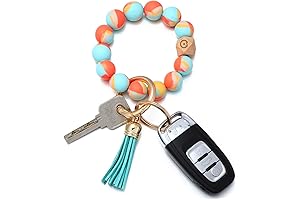 Silicone Bracelet Keychain with Beaded Charm - Stylish and Functional Accessory
