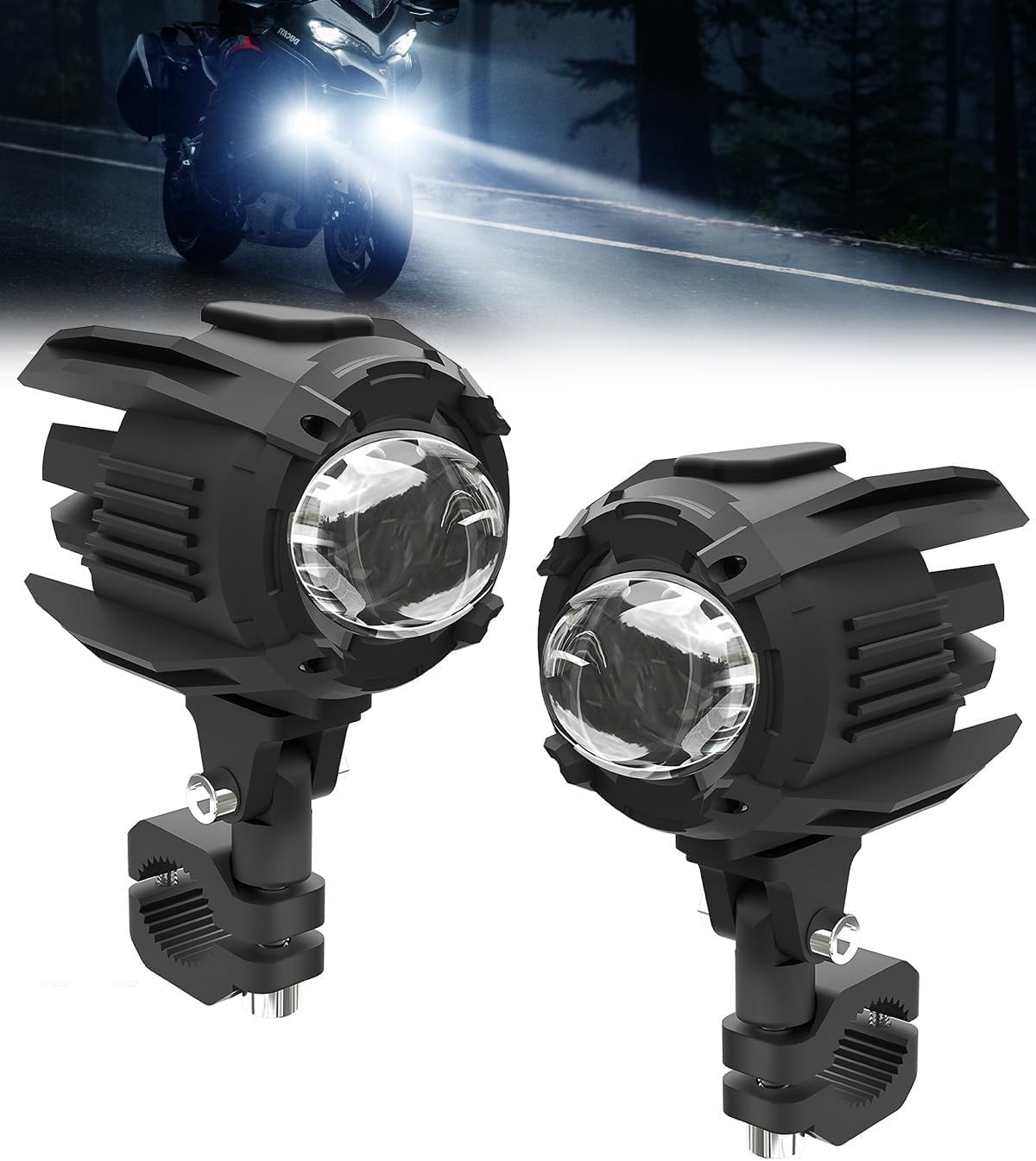 SUPAREE 15000LM Motorcycle LED Auxiliary Lights, 60W White Spot Light with Mount Brackets Waterproof Upgrade Driving Lights Compatible with Motorcycle J-eep Truck A-TV UTV Pedicab