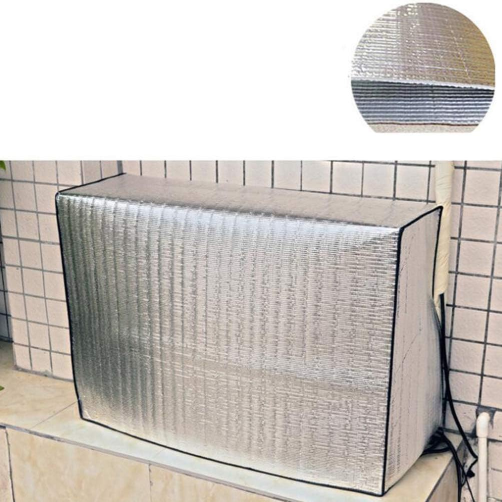 エアコン室外機カバー 室外機保護カバー日除け 防塵 撥水加工 簡単脱着 ベルトで固定 シルバー 96x70x40cm