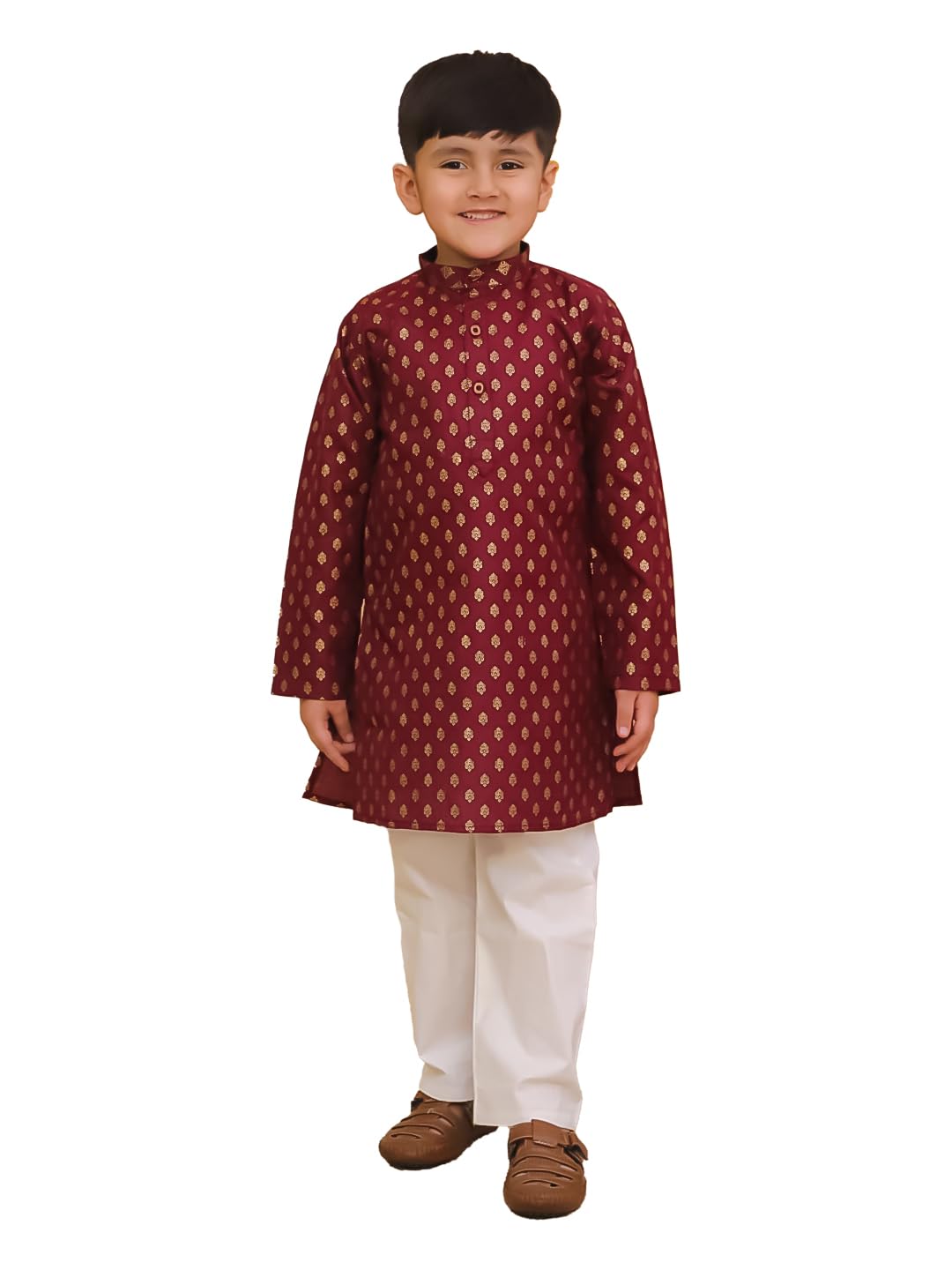 AJ DEZINES Kids Cotton Full Sleeve Foil Printed Kurta Pajama Set for Boys – Ethnic wear | Special Occasion & Traditional Outfit |Boys Kurta Set – Regular Fit