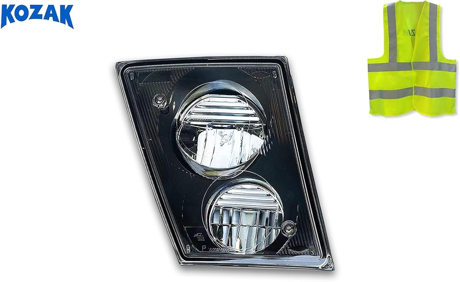 KOZAK Fog Light LED Lamp (Right Passenger Side) Compatible With Volvo VNL 2004-2017 Semi Trucks PLUS Logo Emblem Reflective Vest