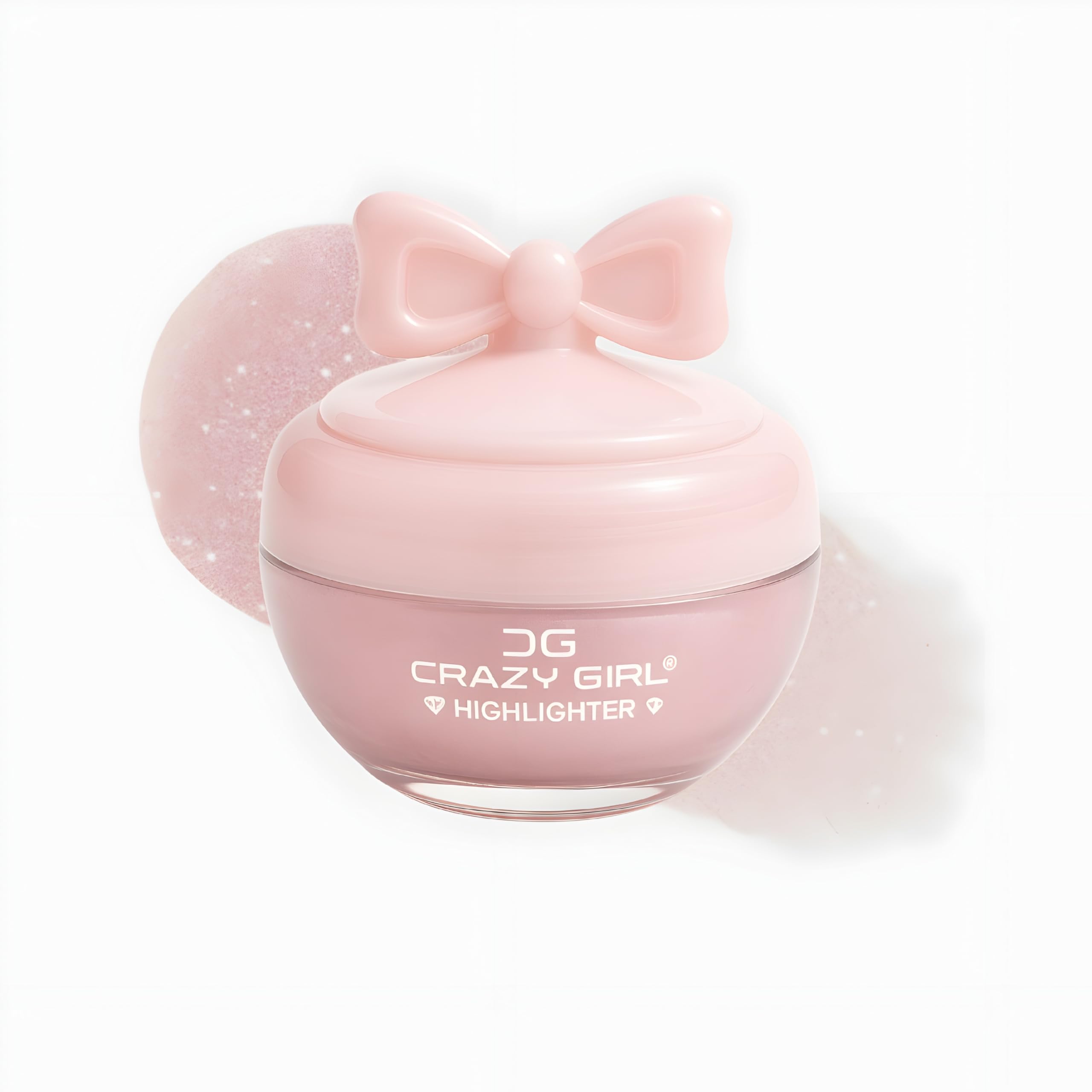 Korean CRAZY GIRL Pink Bow Blurring Shimmer Highlighter – Luminous Face & Body Glow Powder with Sponge Applicator – Pot Shaped Glitter Glow Makeup (Rose Pink)-image-42