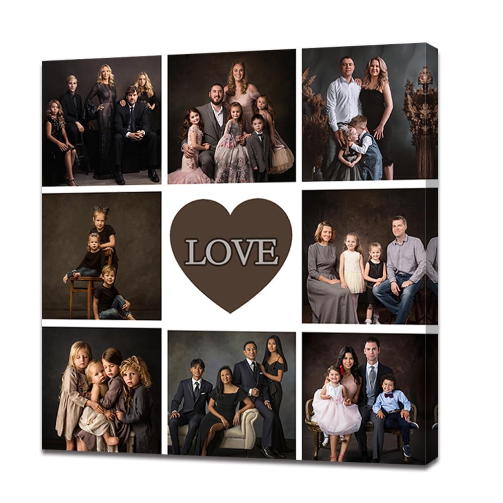 ZQQART Custom Canvas Collage Prints with Your Photos Personalized Multi Photos Print on Canvas Customized Gifts for Couple Mom Dad Framed(Orange,16" x 16"(40x40cm))